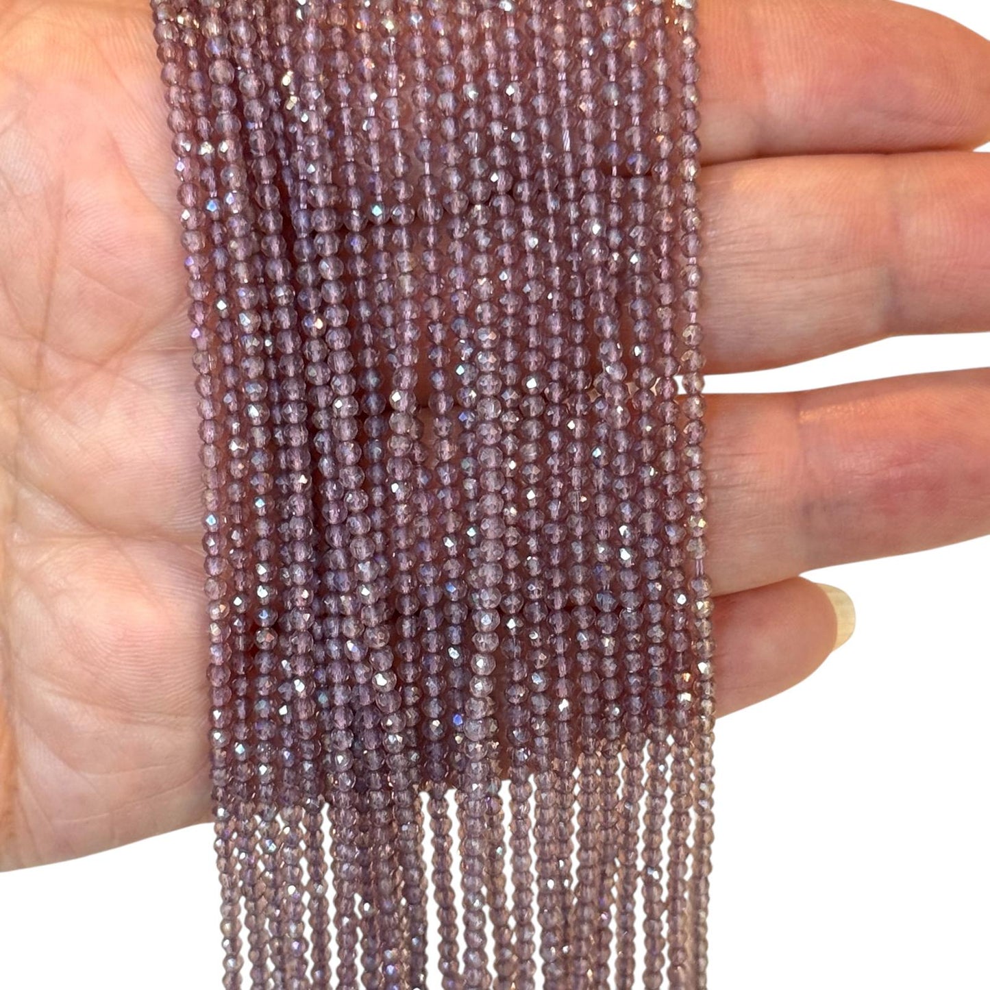 2mm Fasetli Yuvarlak Kristal Boncuk – Janjanlı Şeffaf Leylak-10-Kum Kristal