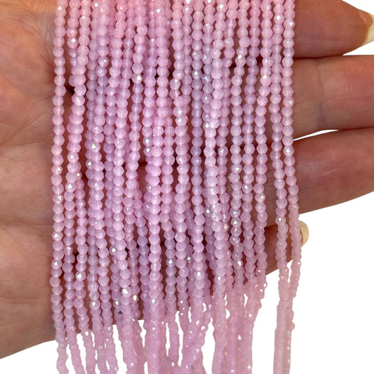 2mm Fasetli Yuvarlak Kristal Boncuk – Buzlu Pembe-12-Kum Kristal