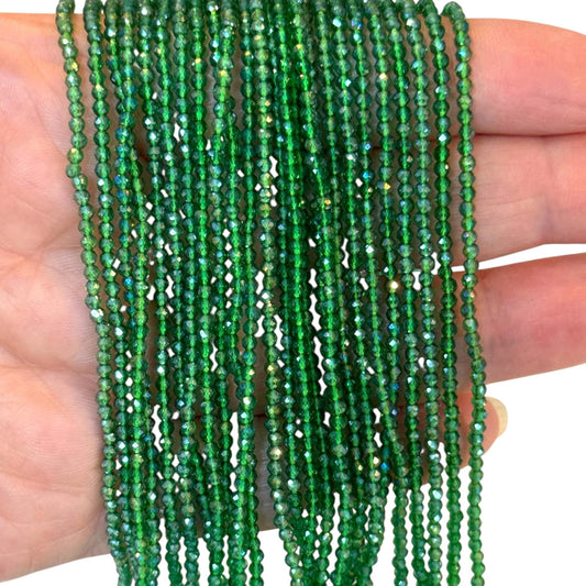 2mm Fasetli Yuvarlak Kristal Boncuk – Janjanlı Şeffaf Koyu Yeşil-16-Kum Kristal