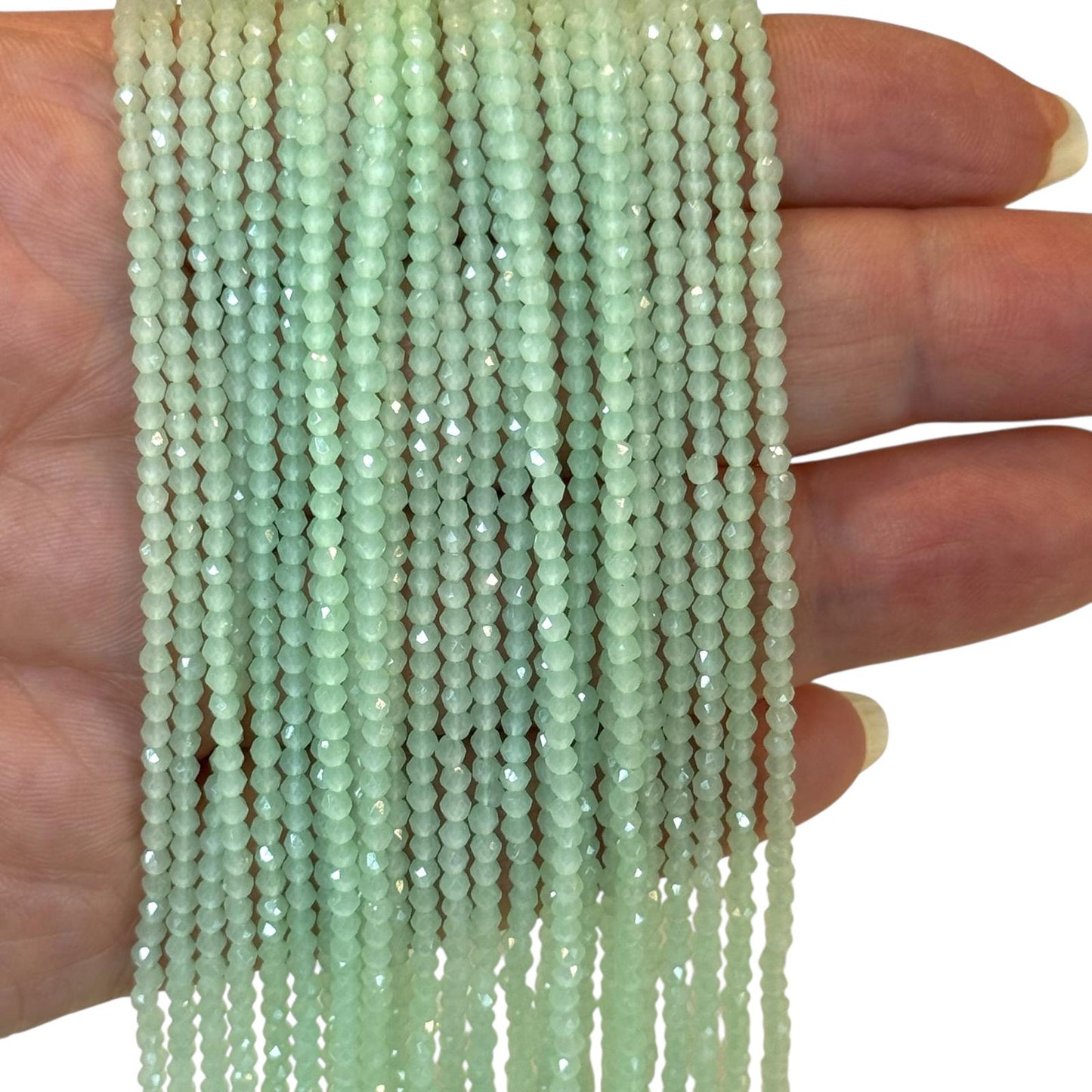 2mm Fasetli Yuvarlak Kristal Boncuk – Mint Yeşil-18-Kum Kristal