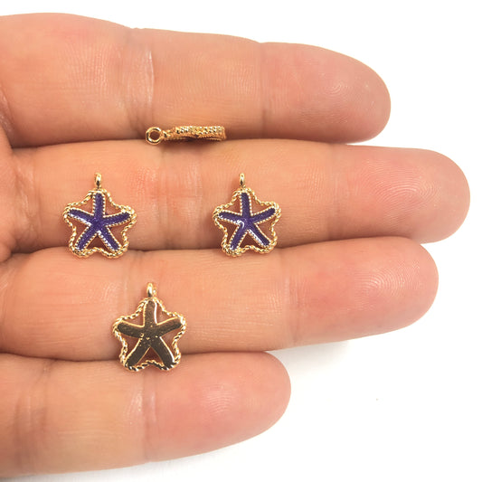 Gold Plated Enamel Sea Star (White)