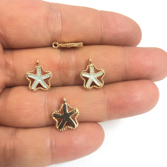 Gold Plated Enamel Sea Star (White)