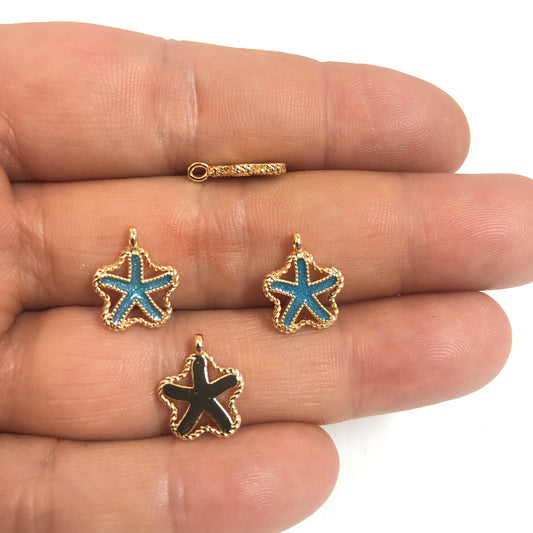 Gold Plated Enamel Sea Star (White)