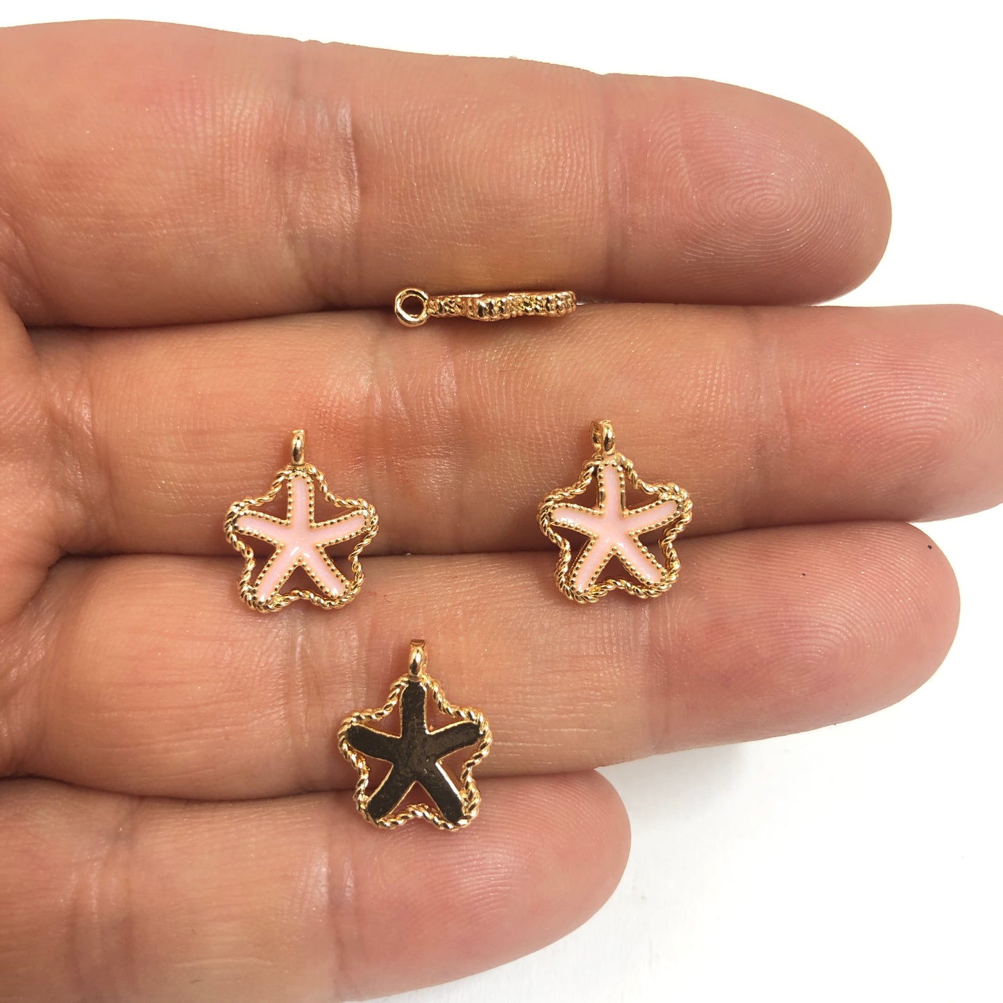 Gold Plated Enamel Sea Star (White)