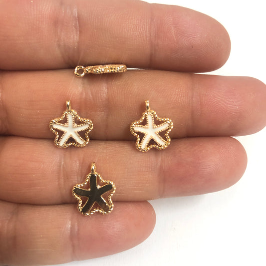 Gold Plated Enamel Sea Star (White)