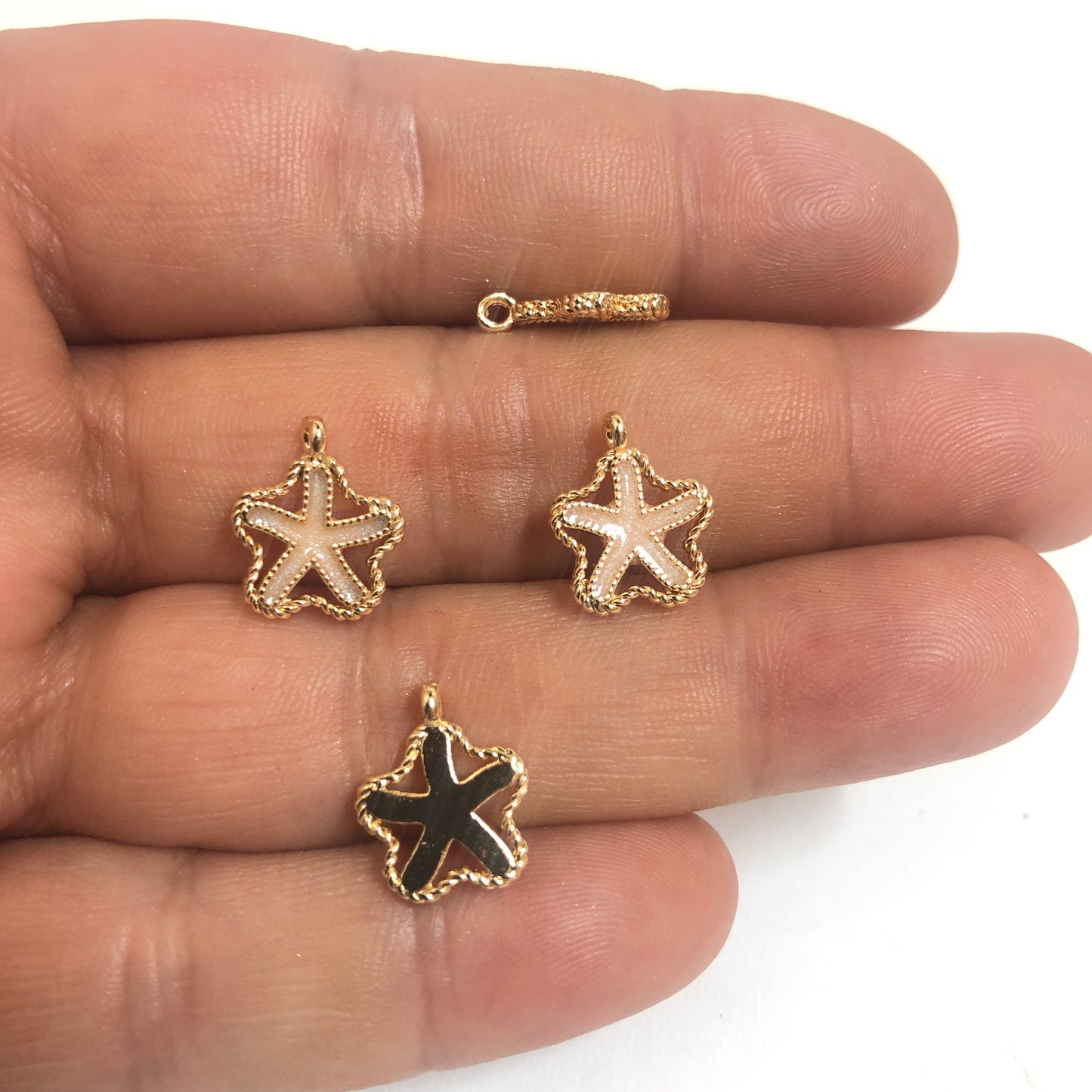 Gold Plated Enamel Sea Star (White)