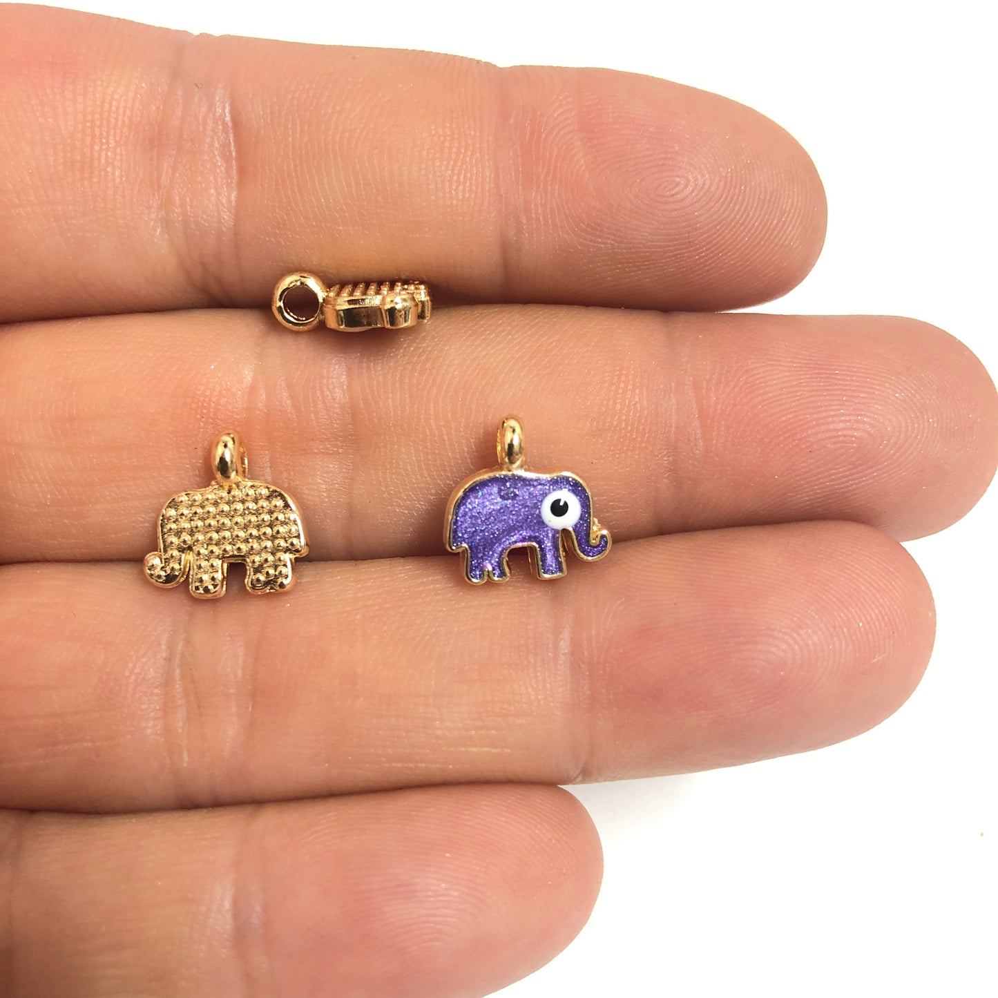 Gold Plated Enamel Bicolor Elephant Rocking Attachment - Pearlescent Lilac