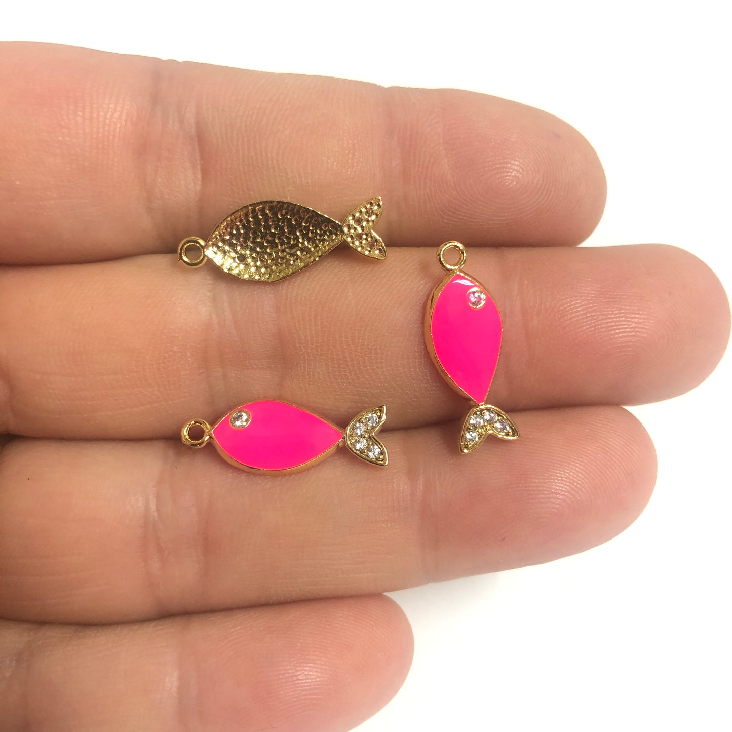 Gold Plated Enameled Zircon Stone Fish Shaker - Neon Green