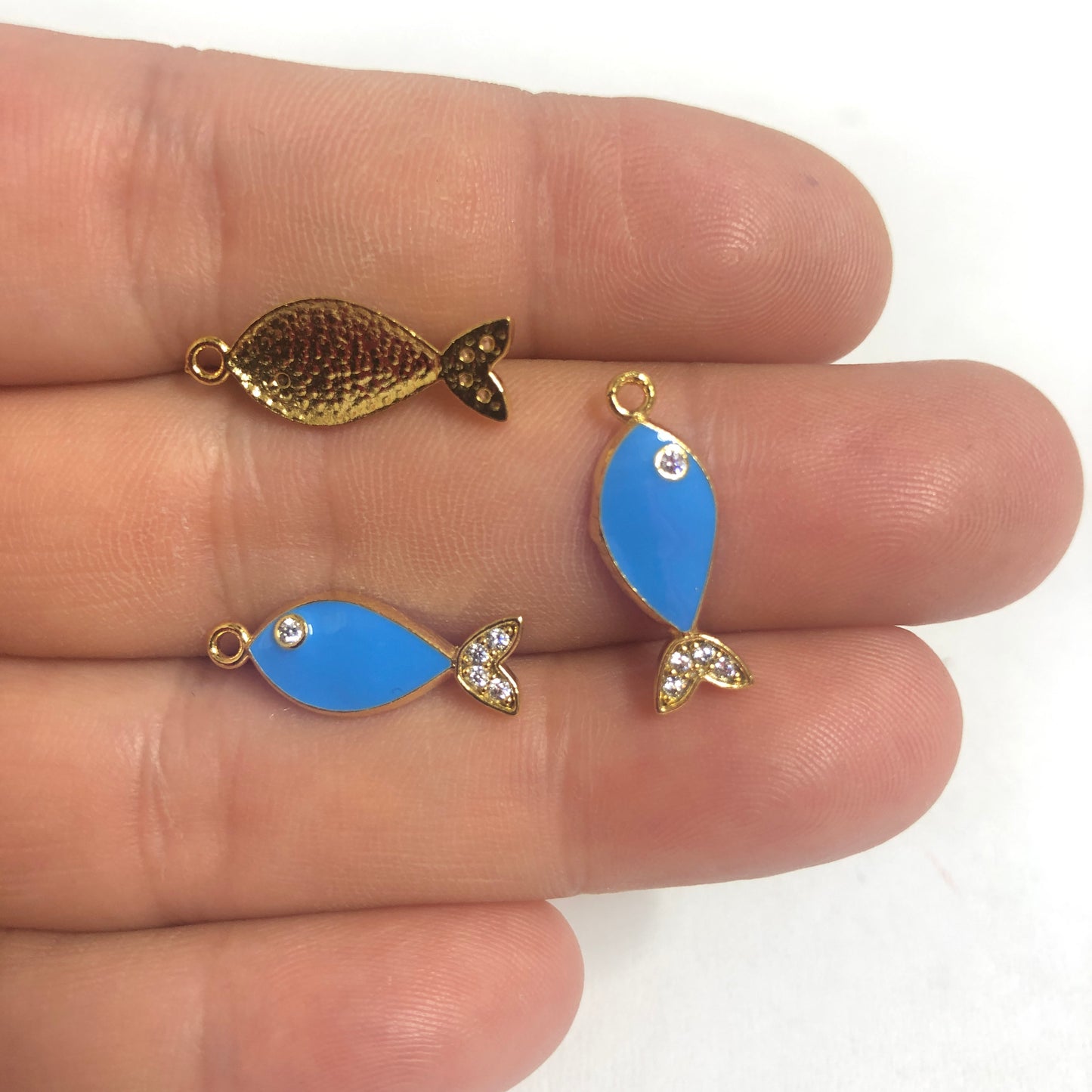 Gold Plated Enameled Zircon Stone Fish Shaker - Neon Green