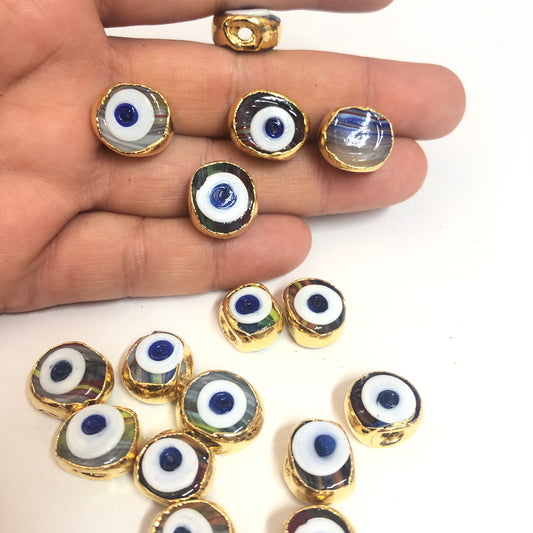 Gold Plated Plaid Calf's Eye Evil Eye Bead - Light Green