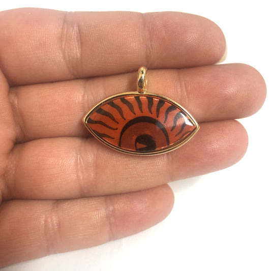 Large Gold Plated Framed Hand Painted Ceramic Eye Pendant-003