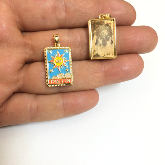 Sarı Çelik Tarot Kolye Ucu ''THE SUN'' (Güneş Kartı)