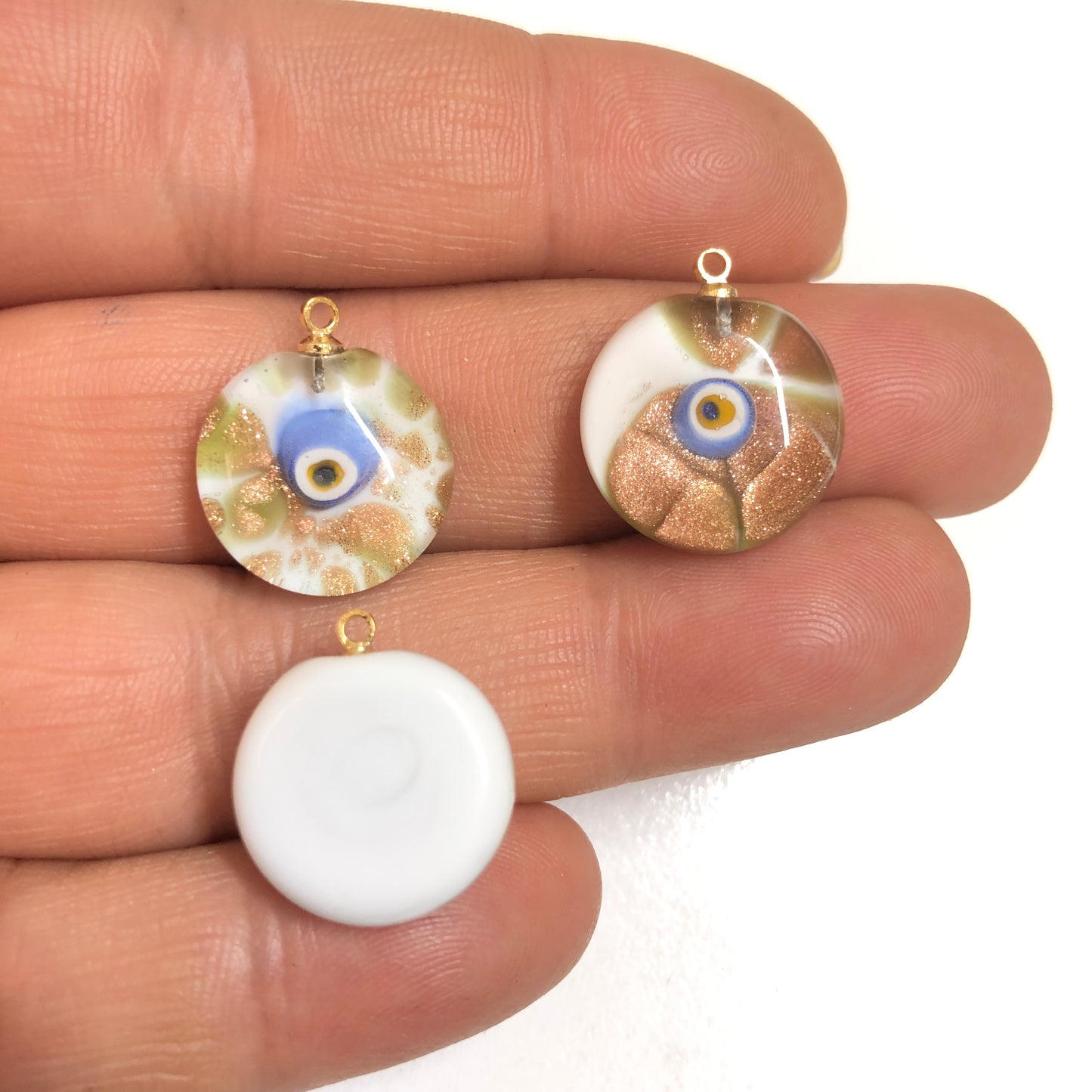 Murano Cam Simli Yuvarlak Nazar Kolye- Beyaz