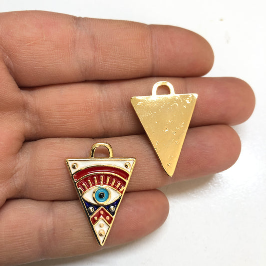 Altın Kaplama Mineli Üçgen Kolye Ucu -Kırmızı