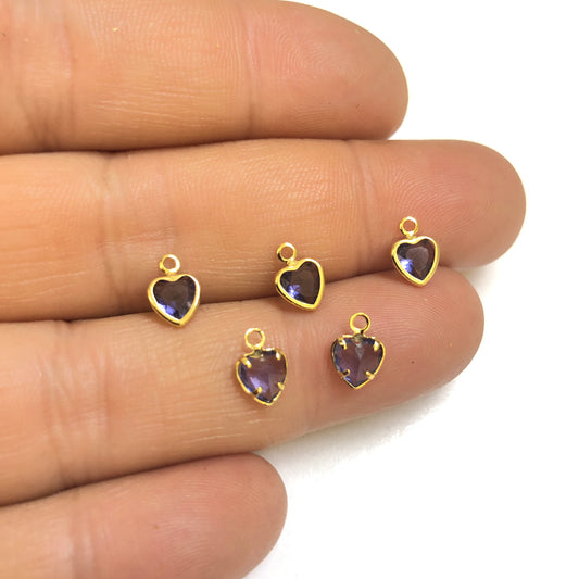 Altın Kaplama 6mm Zirkon Taşlı Kalp Sallantı -Şeffaf Mor
