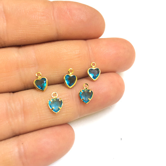 Altın Kaplama 6mm Zirkon Taşlı Kalp Sallantı -Şeffaf Mavi