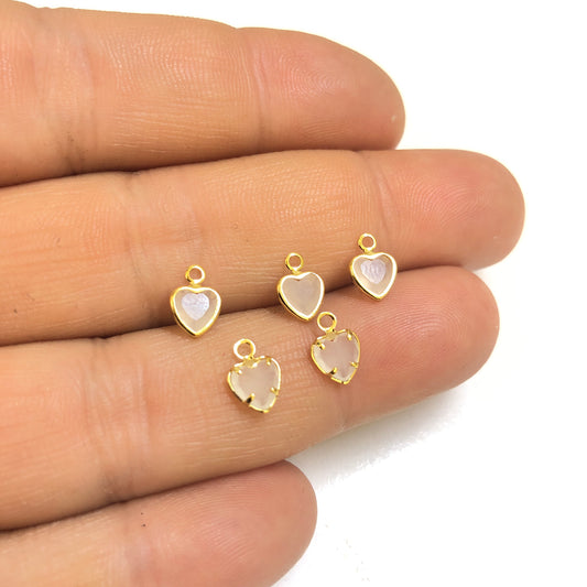 Altın Kaplama 6mm Zirkon Taşlı Kalp Sallantı - Buzlu Beyaz