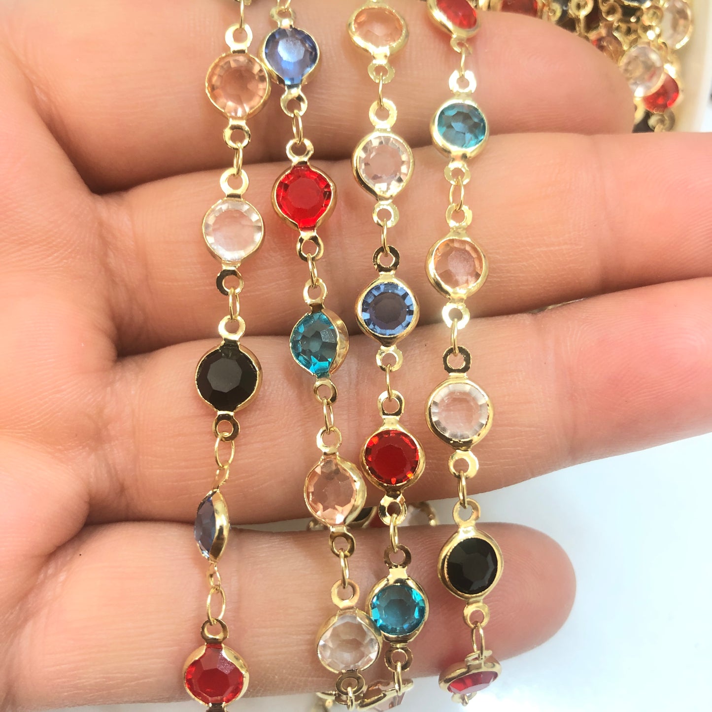 Altın Kaplama Yuvarlak Taşlı Zincir  - Mix