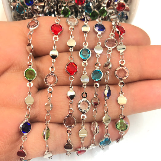 Rodyum Kaplama Yuvarlak Taşlı Zincir  - Mix