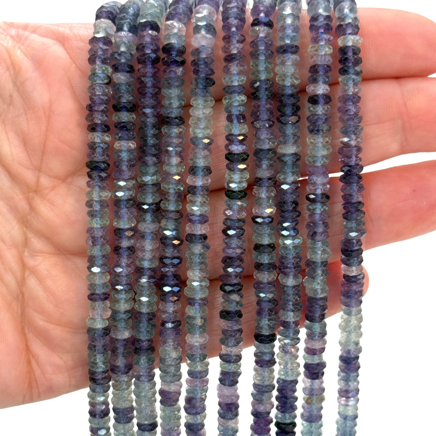 A Kalite Fasetli Fluorit Rondel Kesim – Yaklaşık 38cm