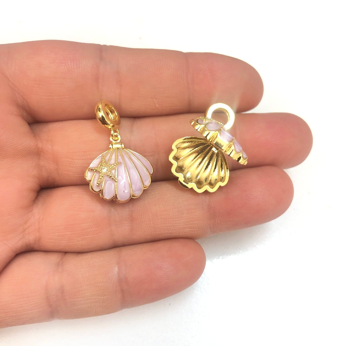 Altın  Kaplama Üç Boyutlu Zirkon Taşlı Mineli İstiridye Kolye Ucu-Lila