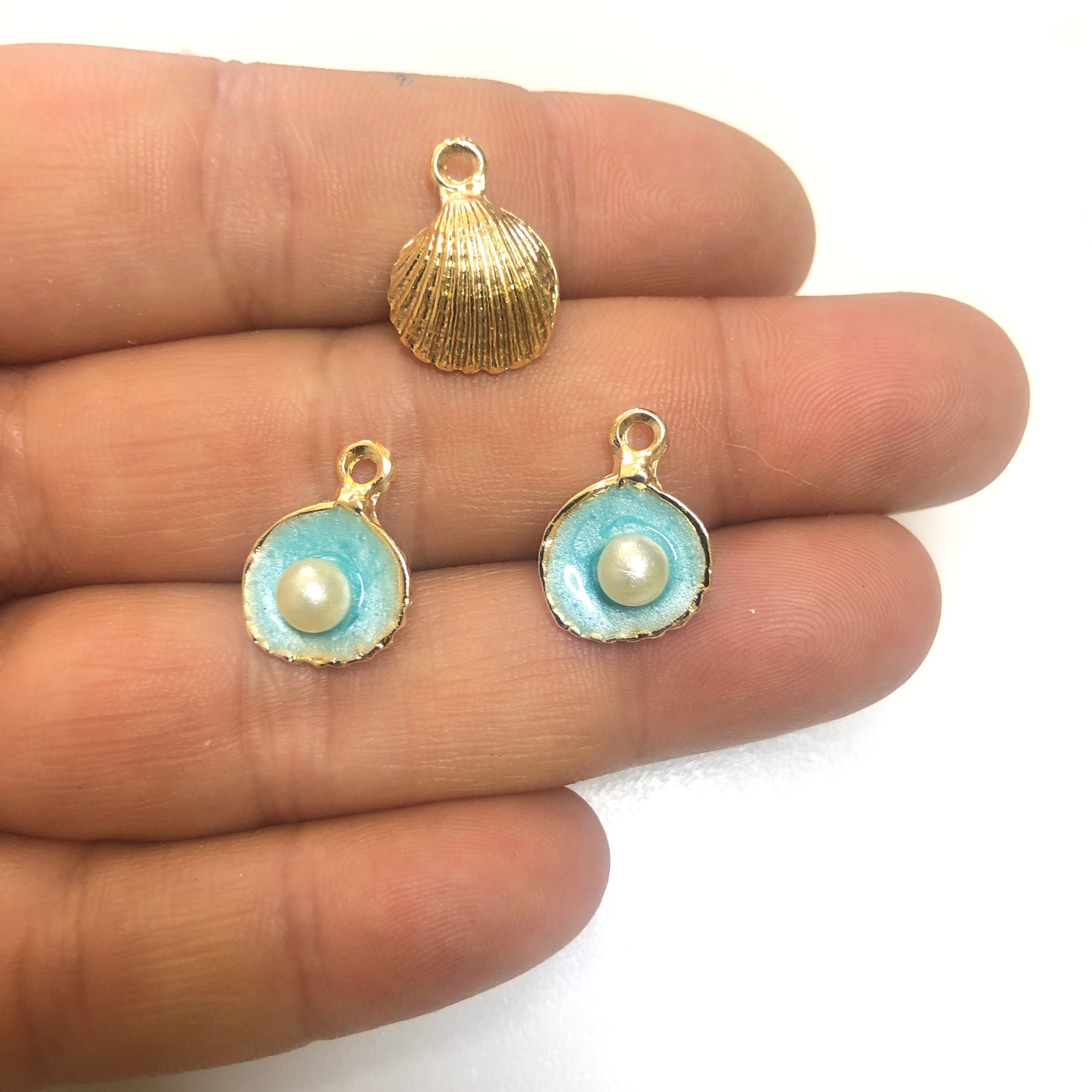 Altın Kaplama Mineli Tek İncili İstiridye Orta -  Sedefli Mint