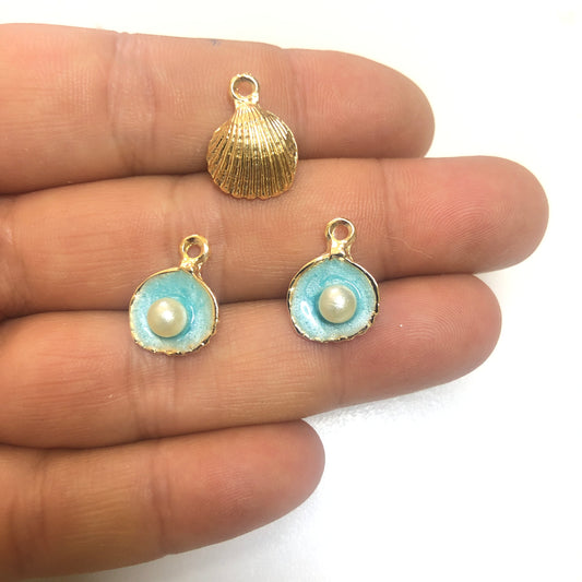 Altın Kaplama Mineli Tek İncili İstiridye Orta - Sedefli Mint