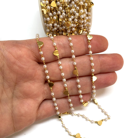 Altın Kaplama İncili Kalp Zincir