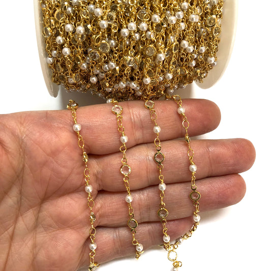 Altın Kaplama İncili Zirkon Taşlı Zincir