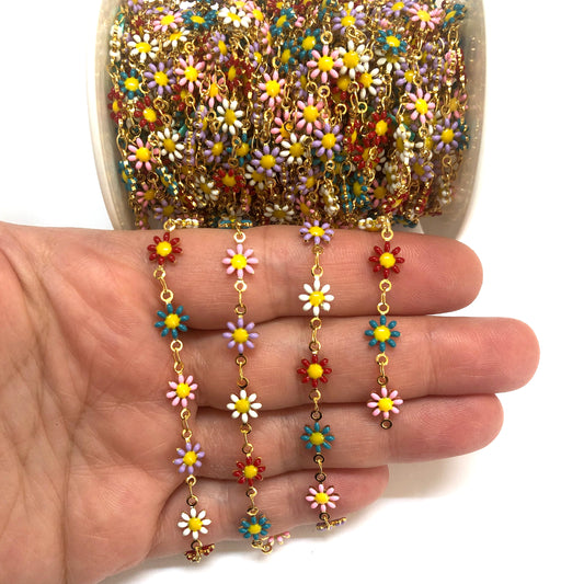 Altın Kaplama Mineli Papatya Zincir-Mix