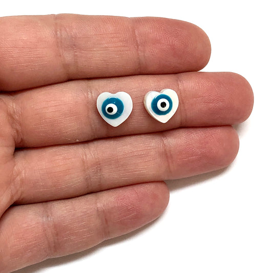 10mm Sedef Nazar Kalp - Turkuaz