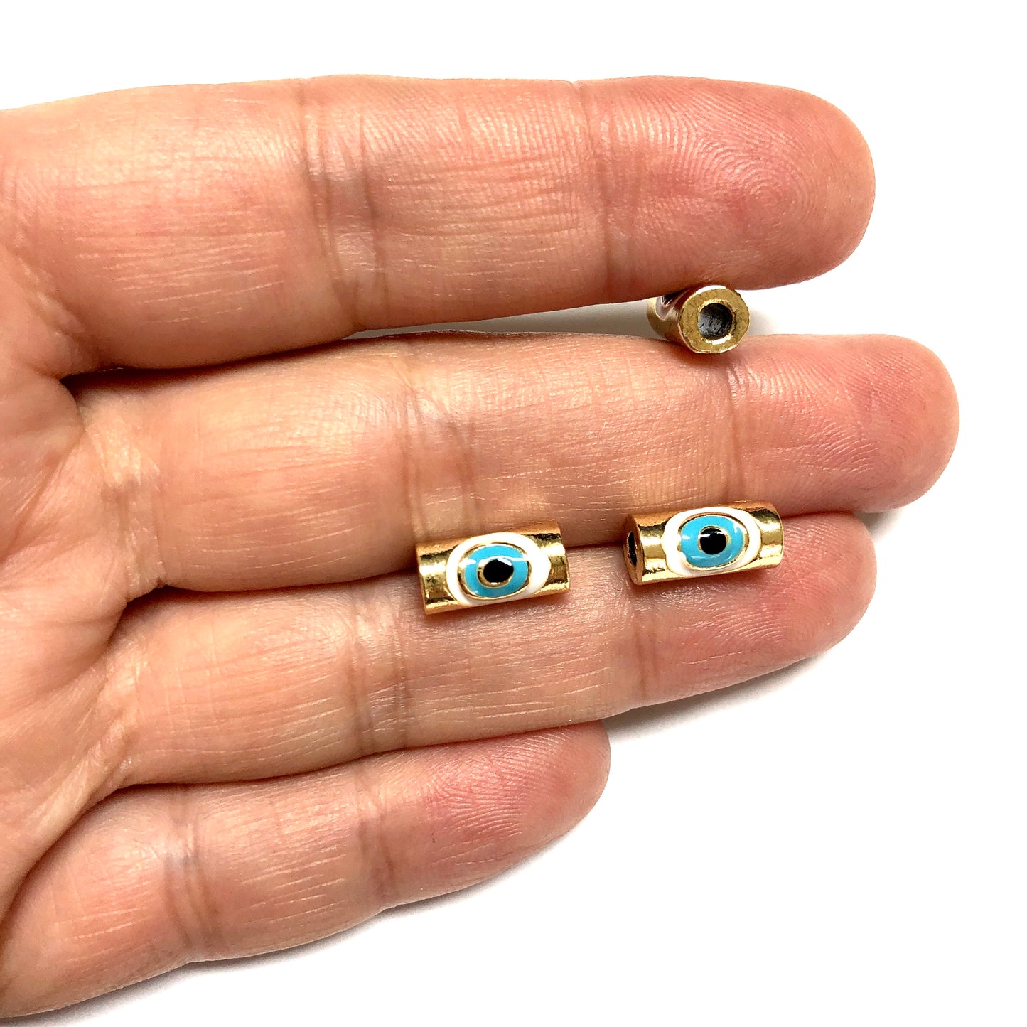 Gold Plated Enamel Cylinder Evil Eye Beads- Lilac
