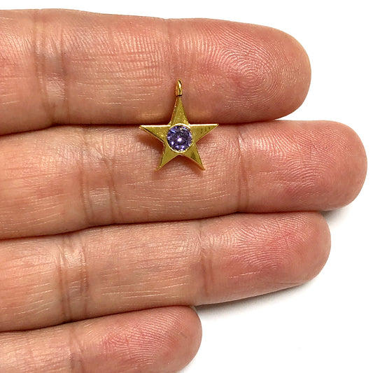 Altın Kaplama Yıldız Doğum Taşı - Şubat - Ametist