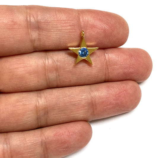 Altın Kaplama Yıldız Doğum Taşı - Mart - Aquamarin