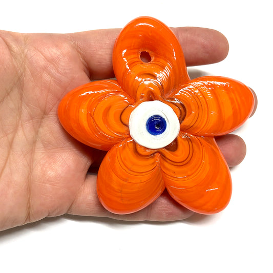 Büyük Boy Çiçek Cam Ocak Boncuğu - Turuncu