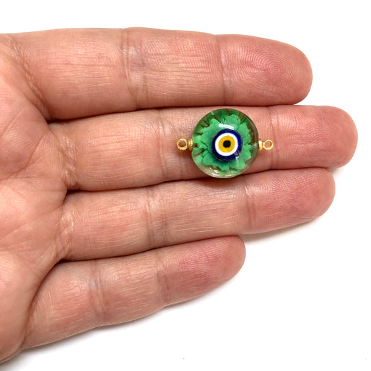 Murano Cam Desenli Yuvarlak Nazar Bileklik - Yeşil