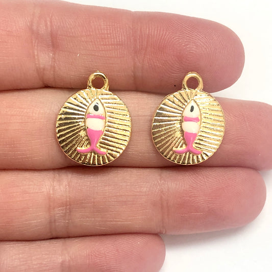 Altın Kaplama Mineli Şanslı Balık Sallantı Aparatı - 2 - Pembe