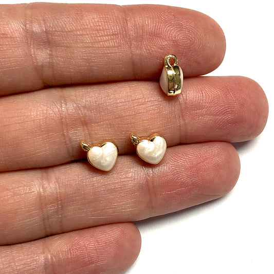 Gold Plated Enamel Double-Sided Heart - Mother of Pearl