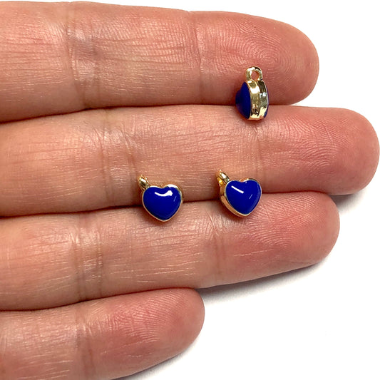 Gold Plated Enamel Double-Sided Heart - Navy Blue