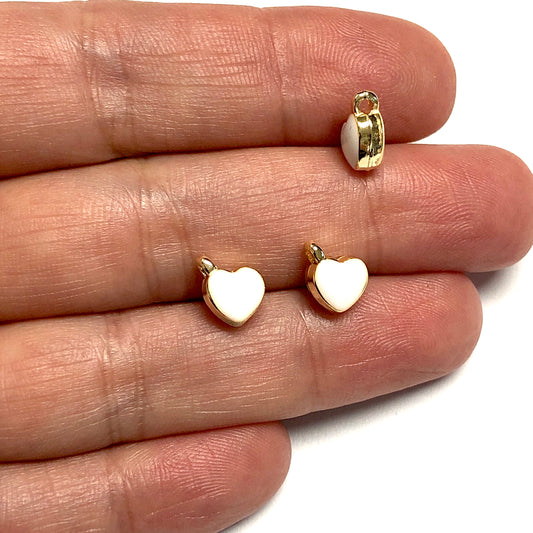 Vergoldetes doppelseitiges Emaille-Herz – Weiß
