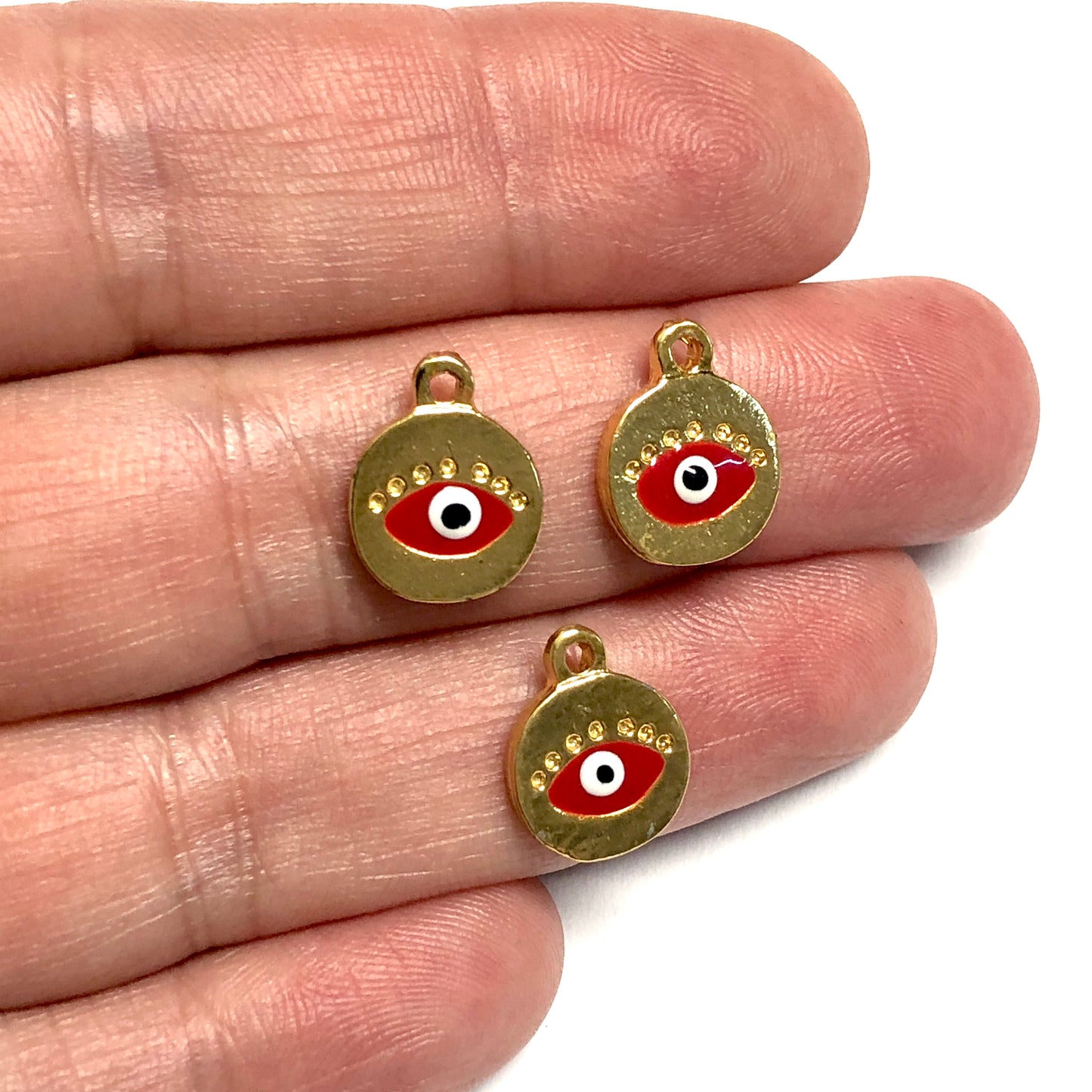 Gold Plated Round Evil Eye Eye Shaking Apparatus - Red