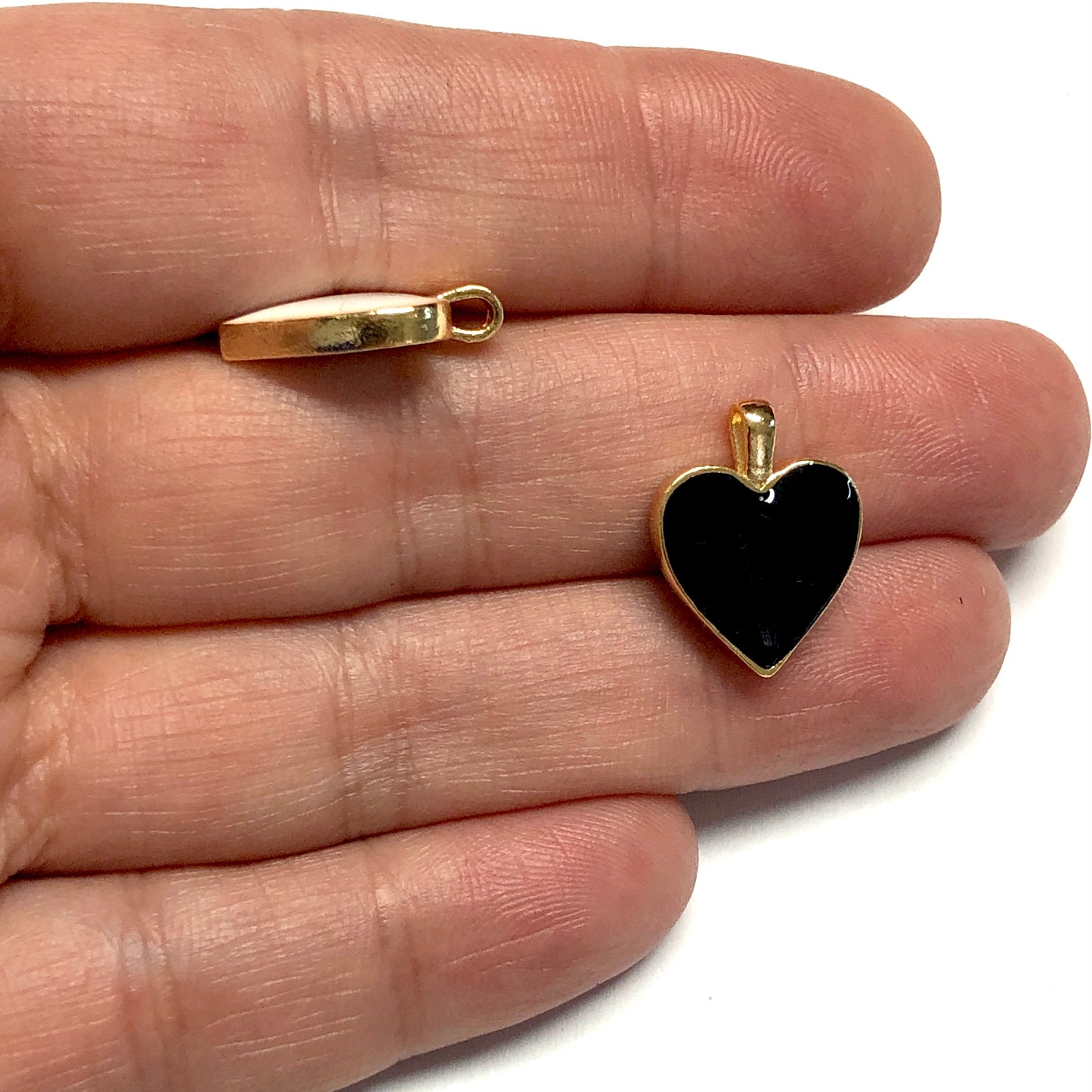 Altın Kaplama Mineli Çift Taraflı 14mm Kalp - Siyah
