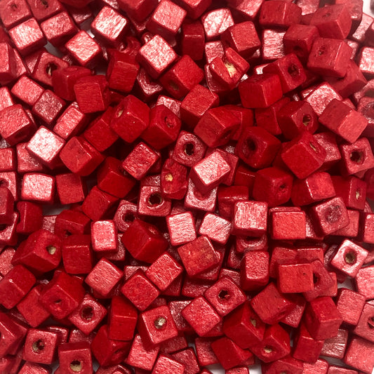 5x5mm Cube Wooden Bead 1 - Red