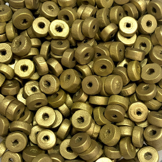 8mm Washer Wooden Bead 31 - Gold Plated