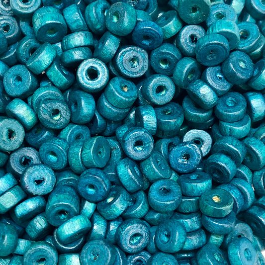 8mm Rondel Wood Beads 3 - Blue Turquoise