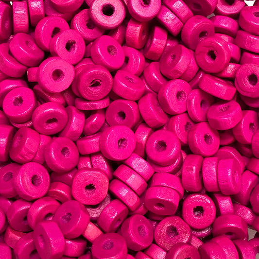 8mm Rondel Wood Bead 36 - Neon Pink