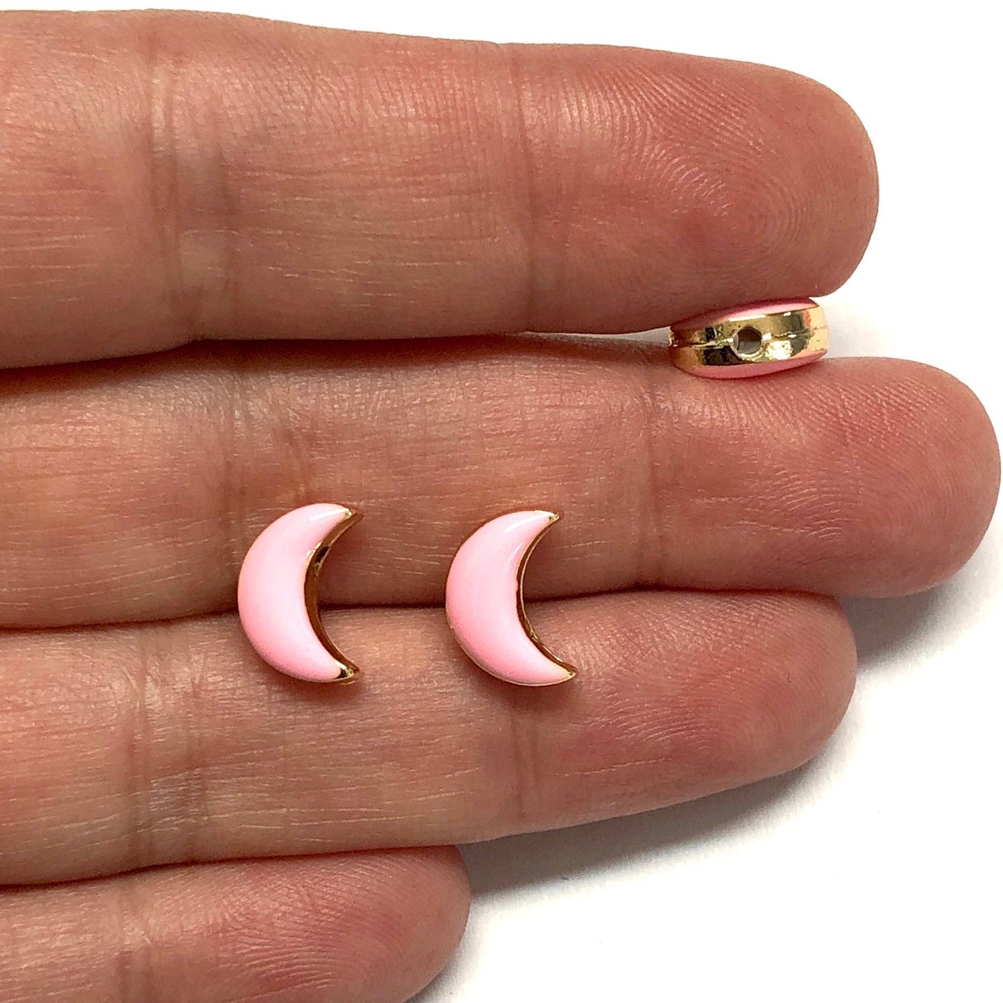 Gold Plated Double Sided Enamel Moon - Pink