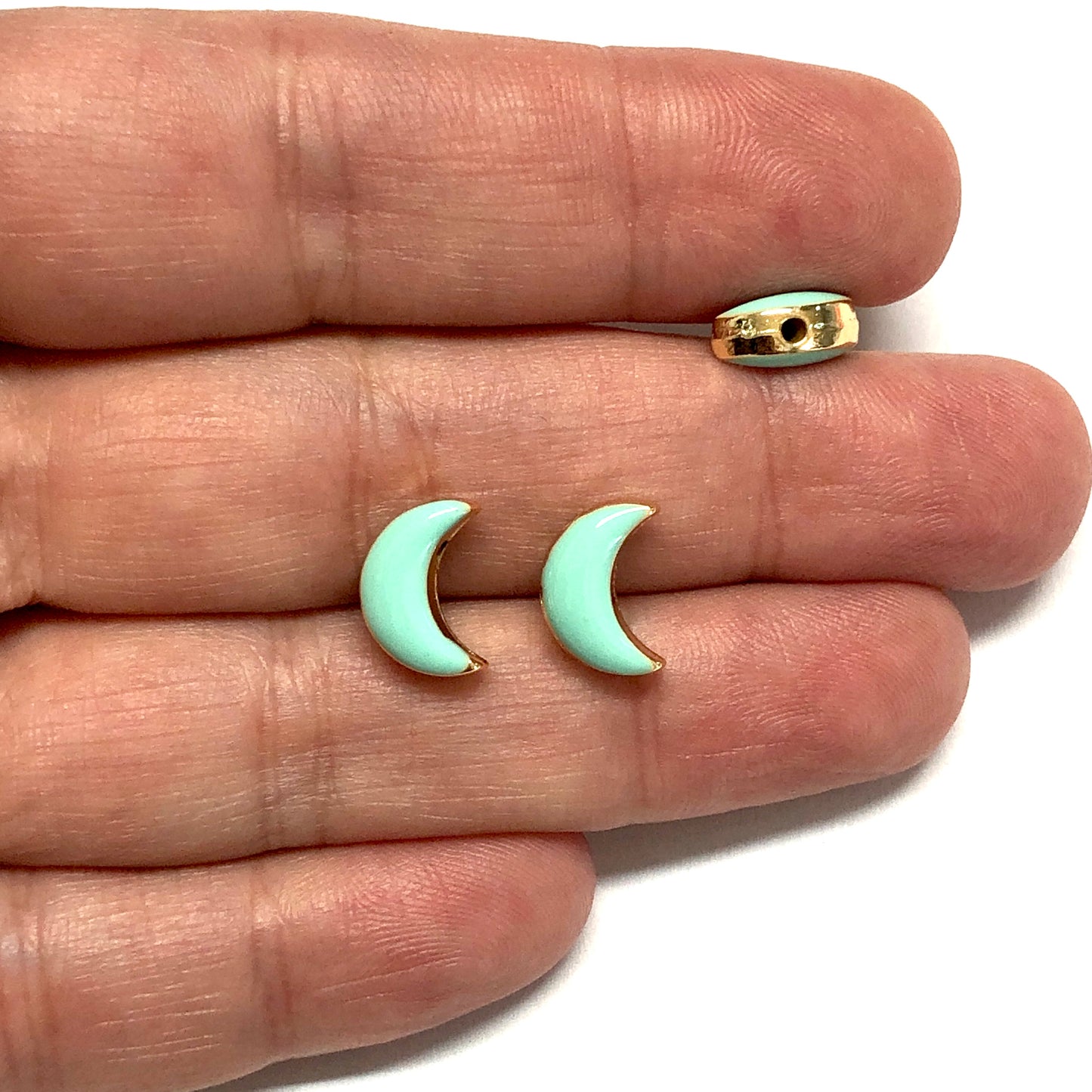 Gold Plated Double Sided Enamel Moon - Mint