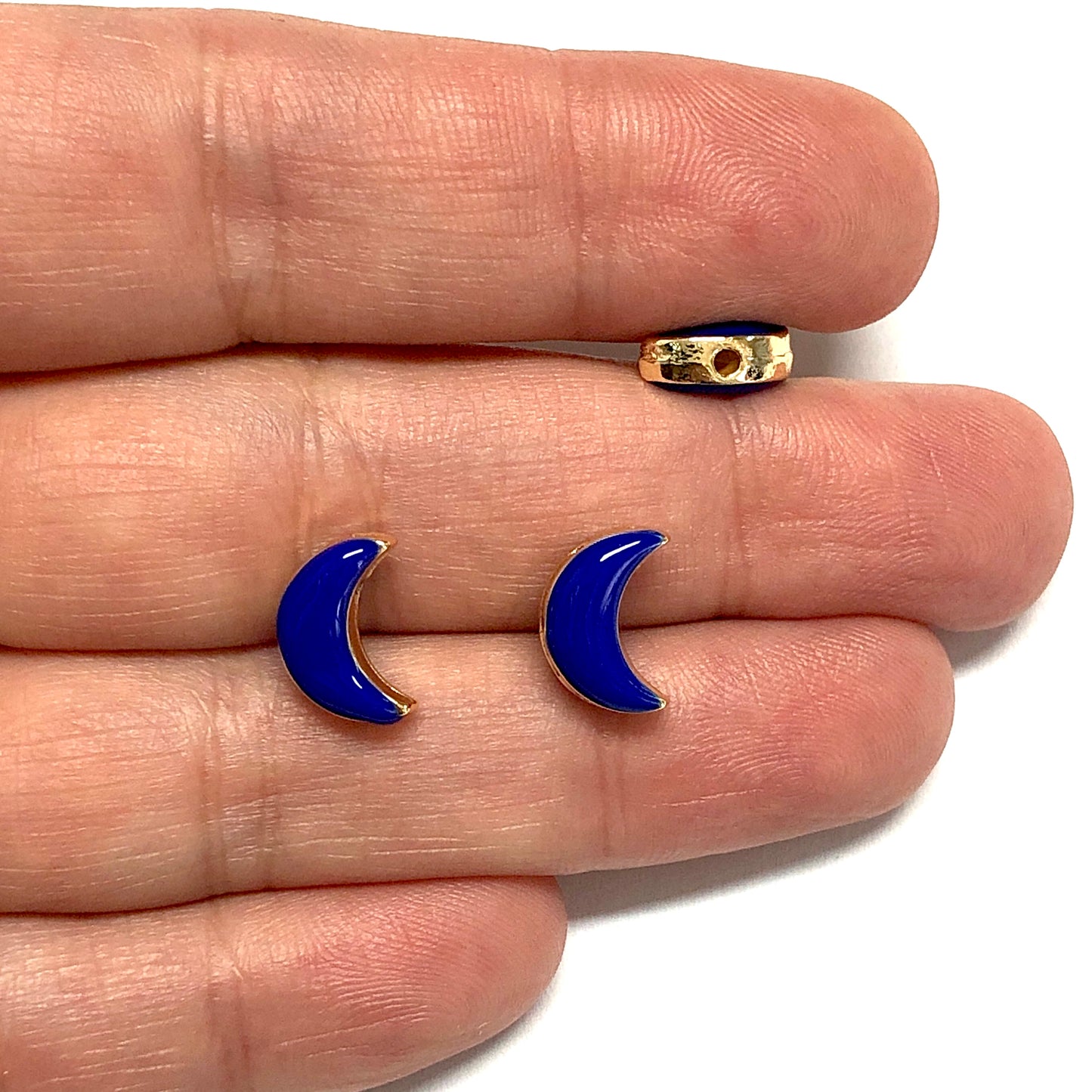Gold Plated Double-Sided Enameled Moon - Navy Blue