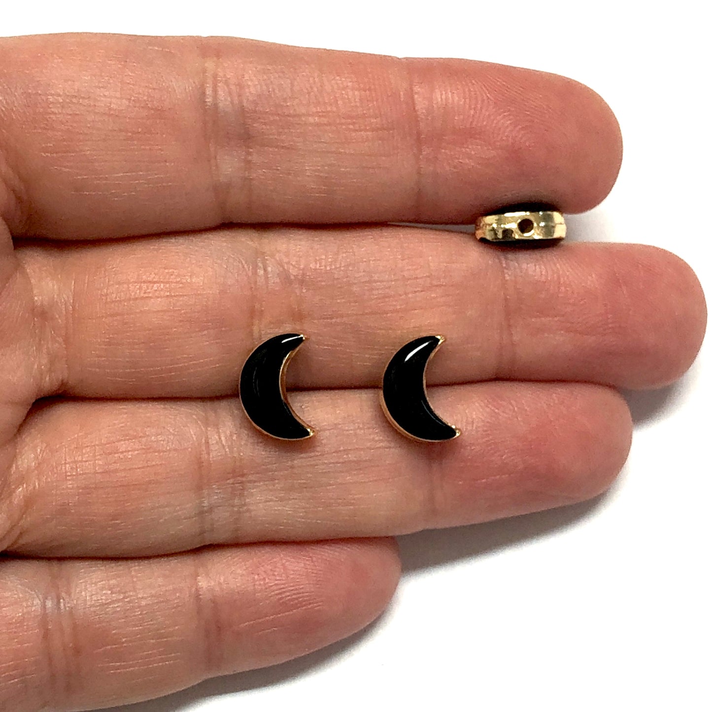 Gold Plated Double Sided Enamel Moon - Black